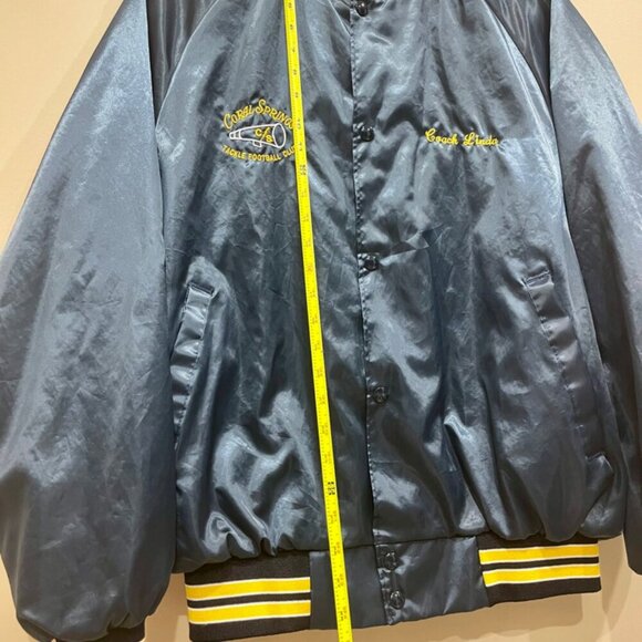 Y2K SATIN VARSITY BOMBER JACKET WESTSTARK TRENDY  SZ L BLUE/YELLOW MADE IN USA - Picture 7 of 16